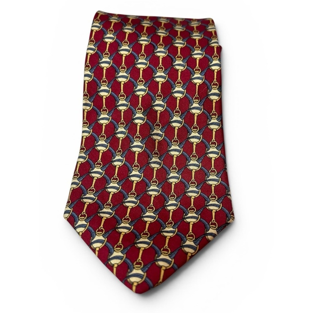 Brooks Brothers Red Tie with Gold and Blue Chain Pattern 100% silk USA